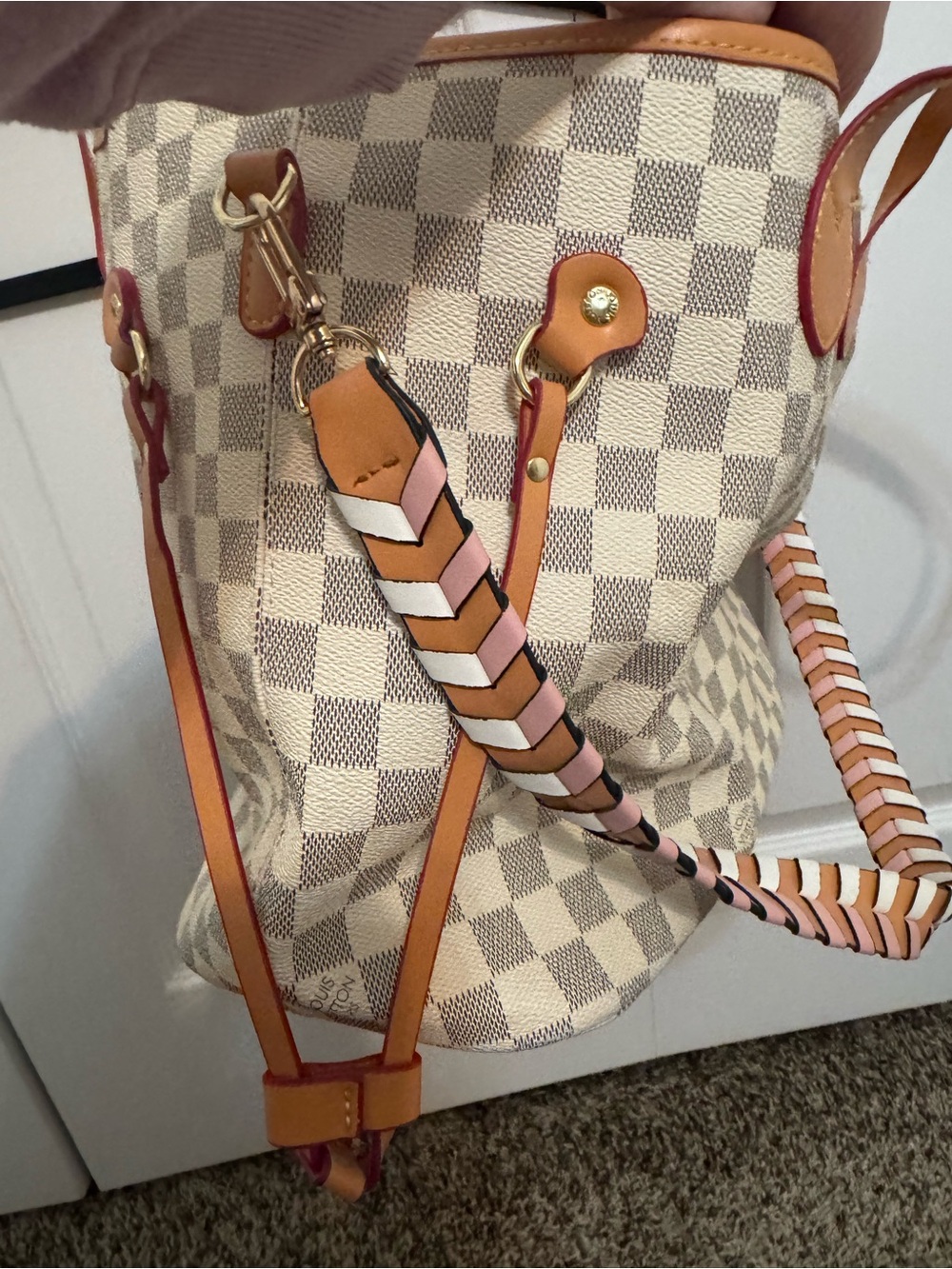 Louis Vuitton never full Neutral Checkered Tote Bag with Tan Trim - Picture 10 of 12